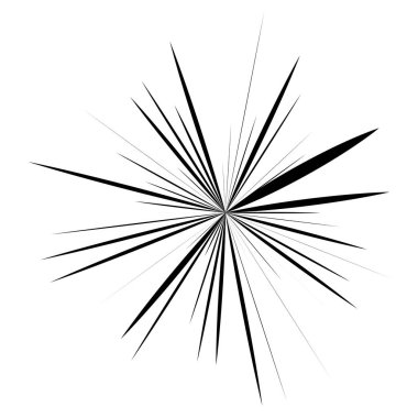 Radyal ışın ışınları. Yıldız patlaması, güneş patlaması lineal element, ikon. Parıltı, parıltı, aurora etkisi - stok vektör illüstrasyonu, klip sanatları grafikleri