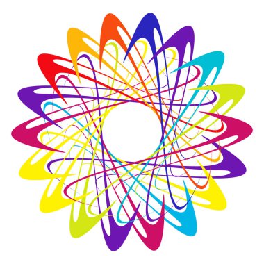 Dairesel, radyal ikon, motif, mandala şekli. Döndürme, döndürme, sarmal, volt dönüş geometrik tasarım elementi. Soyut çember - stok vektör illüstrasyonu, klip- sanat grafikleri