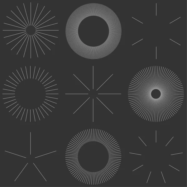 Радіальні Випромінювальні Розривні Круглі Лінії Смужки Елементів Вибух Спалах Сонця — стоковий вектор