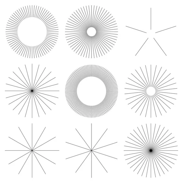 Radial Radiating Burst Circular Lines Stripes Element Starburst Sunburst Gleam — Stockový vektor