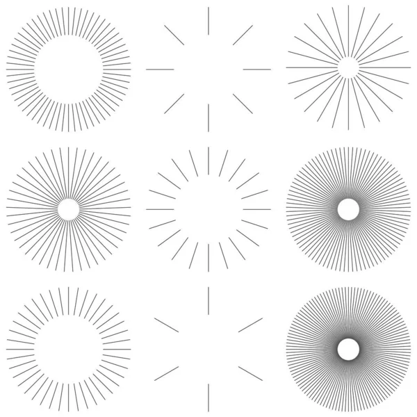 Radial Irradiando Estourar Linhas Circulares Listras Elemento Starburst Sunburst Brilho —  Vetores de Stock