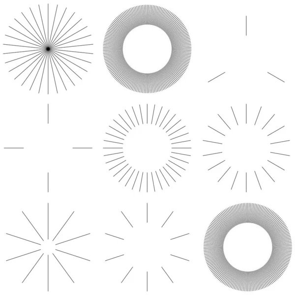 Líneas Circulares Radiales Radiantes Reventadas Elementos Rayas Estallido Estallido Sol — Vector de stock