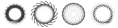 Dairesel, radyal ikon, motif, mandala şekli. Döndürme, döndürme, sarmal, volt dönüş geometrik tasarım elementi. Soyut çember - stok vektör illüstrasyonu, klip- sanat grafikleri