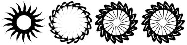 Dairesel, radyal ikon, motif, mandala şekli. Döndürme, döndürme, sarmal, volt dönüş geometrik tasarım elementi. Soyut çember - stok vektör illüstrasyonu, klip- sanat grafikleri
