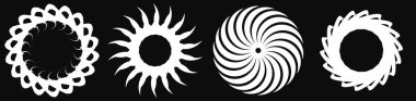 Dairesel, radyal ikon, motif, mandala şekli. Döndürme, döndürme, sarmal, volt dönüş geometrik tasarım elementi. Soyut çember - stok vektör illüstrasyonu, klip- sanat grafikleri