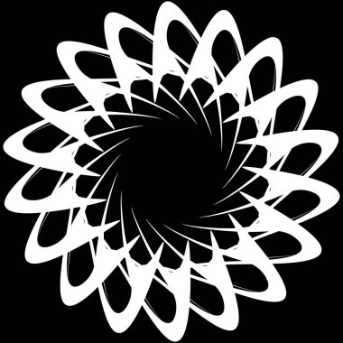 Dairesel, radyal ikon, motif, mandala şekli. Döndürme, döndürme, sarmal, volt dönüş geometrik tasarım elementi. Soyut çember - stok vektör illüstrasyonu, klip- sanat grafikleri