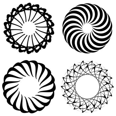 Dairesel, radyal ikon, motif, mandala şekli. Döndürme, döndürme, sarmal, volt dönüş geometrik tasarım elementi. Soyut çember - stok vektör illüstrasyonu, klip- sanat grafikleri