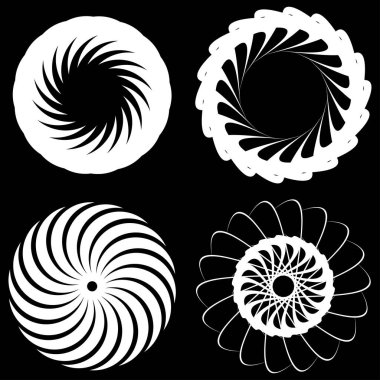 Dairesel, radyal ikon, motif, mandala şekli. Döndürme, döndürme, sarmal, volt dönüş geometrik tasarım elementi. Soyut çember - stok vektör illüstrasyonu, klip- sanat grafikleri