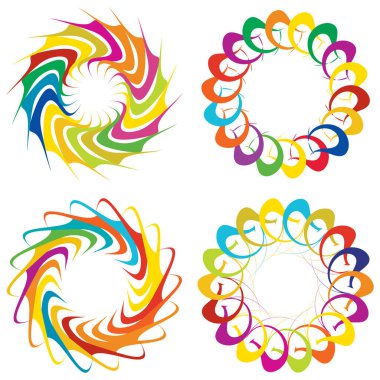 Dairesel, radyal ikon, motif, mandala şekli. Döndürme, döndürme, sarmal, volt dönüş geometrik tasarım elementi. Soyut çember - stok vektör illüstrasyonu, klip- sanat grafikleri
