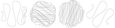 Rastgele kıvırcık, karışık, sicim hatları. Doddle, yarım yamalak, yuvarlak çizgiler - stok vektör illüstrasyonu, klip sanatları grafikleri