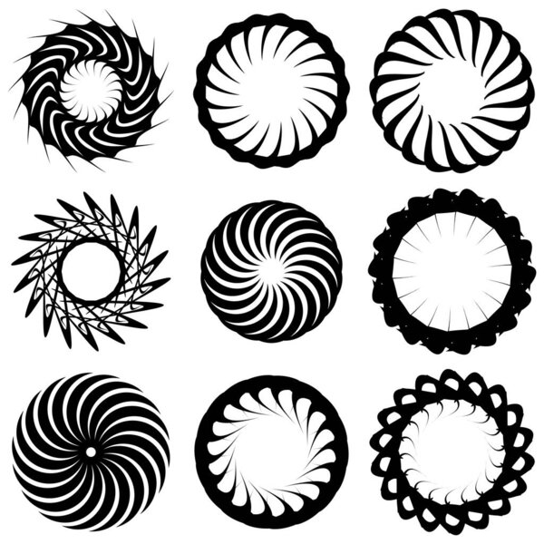 Circular, radial icon, motif, mandala shape. Swirl, twirl, helix, volute rotation geometric design element. Abstract circle - stock vector illustration, clip-art graphics