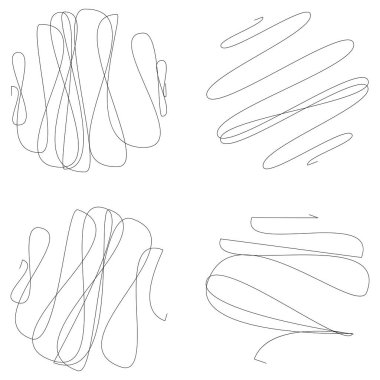 Rastgele kıvırcık, karışık, sicim hatları. Doddle, yarım yamalak, çizilmiş yuvarlak çizgiler