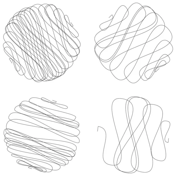 Aleatoriamente Encaracolado Emaranhado Linhas Cordel Doddle Sketchy Esboço Linhas Rabiscos — Vetor de Stock