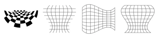 Grilles Mailles Damiers Déformées Déformées Chaîne Abstraite Distorsion Réglage Éléments — Image vectorielle