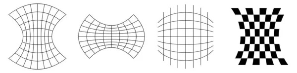 Grilles Mailles Damiers Déformées Déformées Chaîne Abstraite Distorsion Réglage Éléments — Image vectorielle
