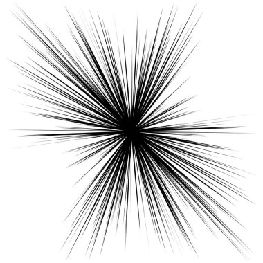 Radyal, yayılan dinamik ışınlar, ışınlama hatları. Yıldız patlaması, güneş patlaması elementi. Parlatıcı, ışıltı efekti. Parıltı, parıltı, parıltı, parıltı tasarımı