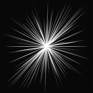 Radyal, yayılan dinamik ışınlar, ışınlama hatları. Yıldız patlaması, güneş patlaması elementi. Parlatıcı, ışıltı efekti. Parıltı, parıltı, parıltı, parıltı tasarımı