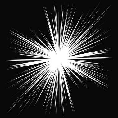 Radyal, yayılan dinamik ışınlar, ışınlama hatları. Yıldız patlaması, güneş patlaması elementi. Parlatıcı, ışıltı efekti. Parıltı, parıltı, parıltı, parıltı tasarımı