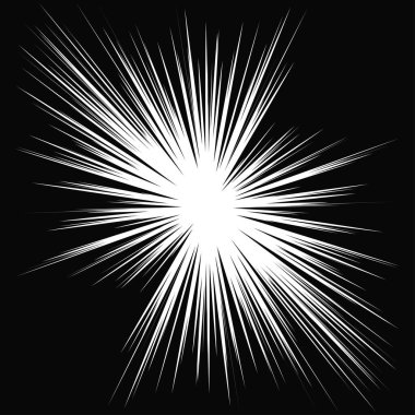 Radyal, yayılan dinamik ışınlar, ışınlama hatları. Yıldız patlaması, güneş patlaması elementi. Parlatıcı, ışıltı efekti. Parıltı, parıltı, parıltı, parıltı tasarımı