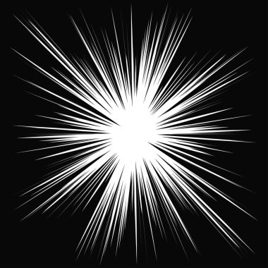 Radyal, yayılan dinamik ışınlar, ışınlama hatları. Yıldız patlaması, güneş patlaması elementi. Parlatıcı, ışıltı efekti. Parıltı, parıltı, parıltı, parıltı tasarımı