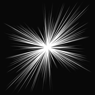 Radyal, yayılan dinamik ışınlar, ışınlama hatları. Yıldız patlaması, güneş patlaması elementi. Parlatıcı, ışıltı efekti. Parıltı, parıltı, parıltı, parıltı tasarımı