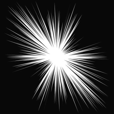Radyal, yayılan dinamik ışınlar, ışınlama hatları. Yıldız patlaması, güneş patlaması elementi. Parlatıcı, ışıltı efekti. Parıltı, parıltı, parıltı, parıltı tasarımı