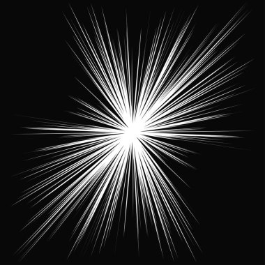 Radyal, yayılan dinamik ışınlar, ışınlama hatları. Yıldız patlaması, güneş patlaması elementi. Parlatıcı, ışıltı efekti. Parıltı, parıltı, parıltı, parıltı tasarımı