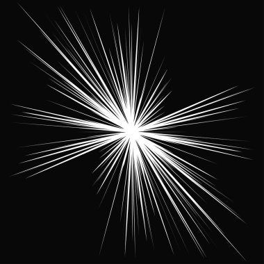 Radyal, yayılan dinamik ışınlar, ışınlama hatları. Yıldız patlaması, güneş patlaması elementi. Parlatıcı, ışıltı efekti. Parıltı, parıltı, parıltı, parıltı tasarımı