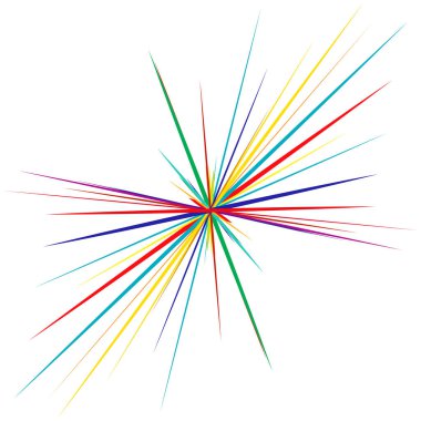 Radyal, yayılan dinamik ışınlar, ışınlama hatları. Yıldız patlaması, güneş patlaması elementi. Parlatıcı, ışıltı efekti. Parıltı, parıltı, parıltı, parıltı tasarımı