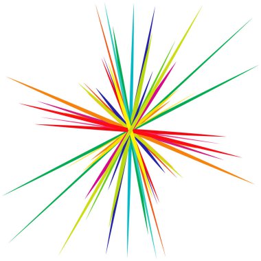 Radyal, yayılan dinamik ışınlar, ışınlama hatları. Yıldız patlaması, güneş patlaması elementi. Parlatıcı, ışıltı efekti. Parıltı, parıltı, parıltı, parıltı tasarımı