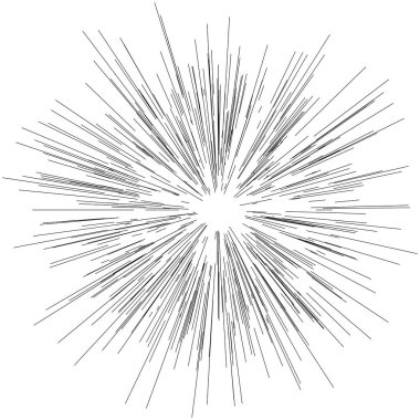 Radyal, yayılan dinamik ışınlar, ışınlama hatları. Yıldız patlaması, güneş patlaması elementi. Parlatıcı, ışıltı efekti. Parıltı, parıltı, parıltı, parıltı tasarımı