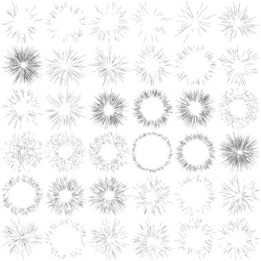 Radyal, yayılan dinamik ışınlar, ışınlama hatları. Yıldız patlaması, güneş patlaması elementi. Parlatıcı, ışıltı efekti. Parıltı, parıltı, parıltı, parıltı tasarımı