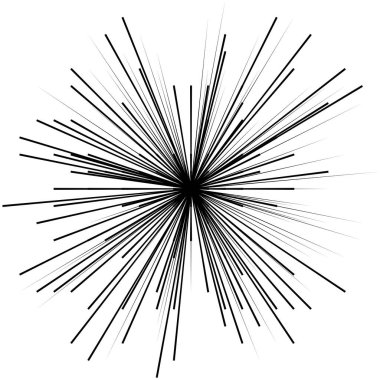 Radyal, yayılan dinamik ışınlar, ışınlama hatları. Yıldız patlaması, güneş patlaması elementi. Parlatıcı, ışıltı efekti. Parıltı, parıltı, parıltı, parıltı tasarımı