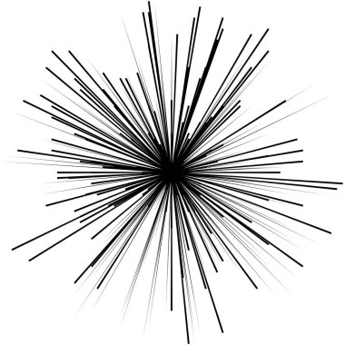 Radyal, yayılan dinamik ışınlar, ışınlama hatları. Yıldız patlaması, güneş patlaması elementi. Parlatıcı, ışıltı efekti. Parıltı, parıltı, parıltı, parıltı tasarımı