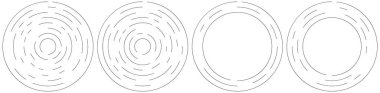 Dairesel, yoğunlaştırılmış çemberler, halkalar. Soyut geometrik çember. Döndür, döndür, döndür. Rastgele döndürme çemberleri - stok vektör illüstrasyonu, kırpma sanatı grafikleri