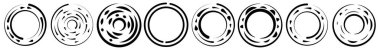 Dairesel, yoğunlaştırılmış çemberler, halkalar. Soyut geometrik çember. Döndür, döndür, döndür. Rastgele döndürme çemberleri - stok vektör illüstrasyonu, kırpma sanatı grafikleri