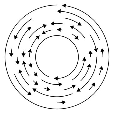 Dairesel, okları ters yönde daire içine al.