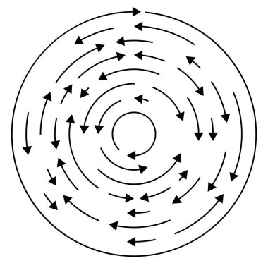 Dairesel, okları ters yönde daire içine al.