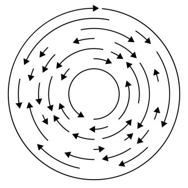 Dairesel, okları ters yönde daire içine al.