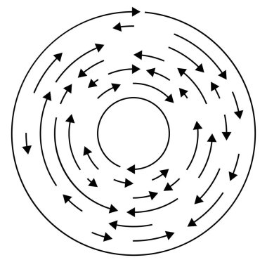 Dairesel, okları ters yönde daire içine al.
