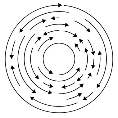 Dairesel, okları ters yönde daire içine al.