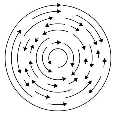 Dairesel, okları ters yönde daire içine al.