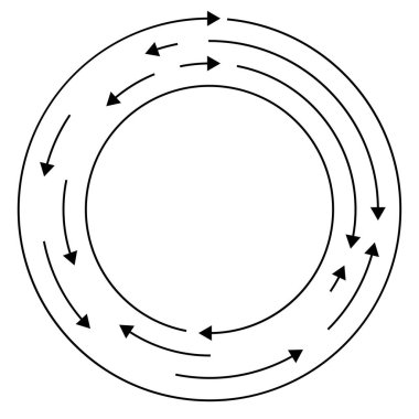 Dairesel, okları ters yönde daire içine al.