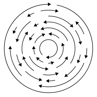 Dairesel, okları ters yönde daire içine al.