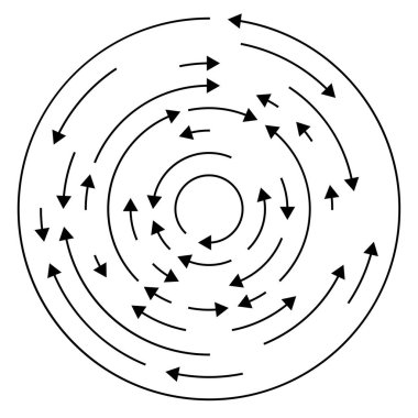 Dairesel, okları ters yönde daire içine al.