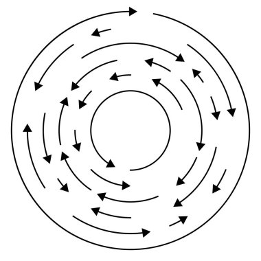 Dairesel, okları ters yönde daire içine al.
