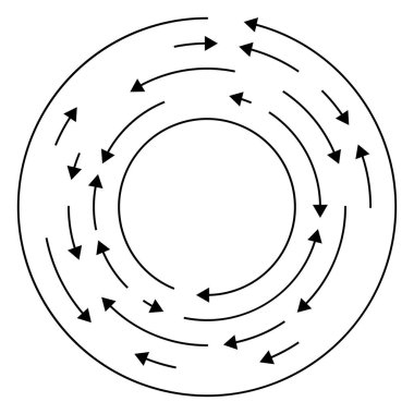Dairesel, okları ters yönde daire içine al.
