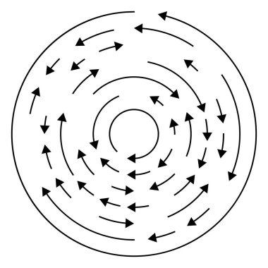 Dairesel, okları ters yönde daire içine al.