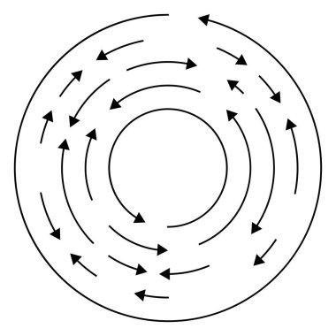 Dairesel, okları ters yönde daire içine al.