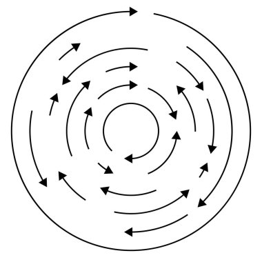Dairesel, okları ters yönde daire içine al.